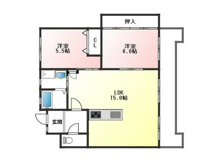 リーボン キャッスル(2LDK/3階)の間取り写真