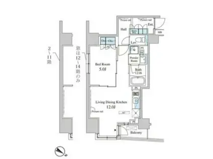 セレサ日本橋堀留町(1LDK/5階)の間取り写真