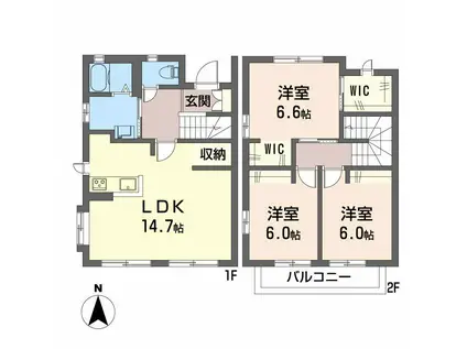ミレリサイアA棟(3LDK/1階)の間取り写真