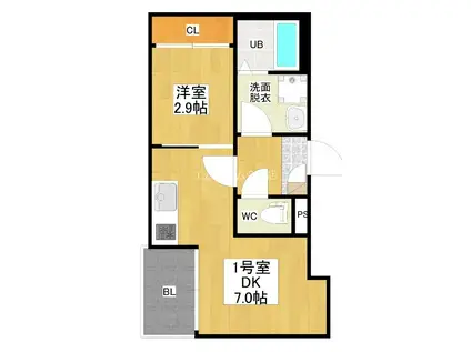 R-SMART 新栄2(1DK/2階)の間取り写真