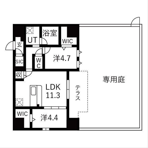 スプランディッドX(2LDK/1階)の間取り写真