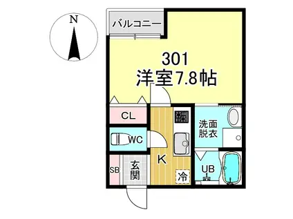 LCLASS小野(1K/3階)の間取り写真