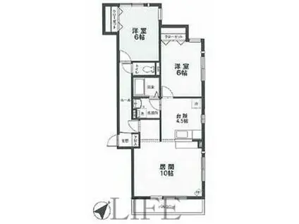 ヒルズK(2LDK/1階)の間取り写真