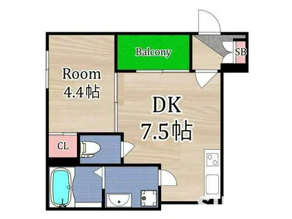 GARDEN MAISON 内代(1DK/1階)の間取り写真