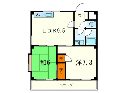 ラヴェール六甲(2LDK/2階)の間取り写真