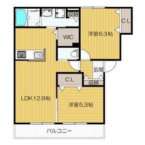 グランディール学園前(2LDK/2階)の間取り写真