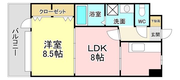 浅野ベイタワー(1LDK/6階)の間取り写真