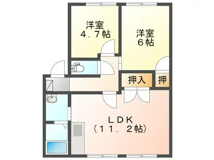 コーポ天野(2LDK/2階)の間取り写真