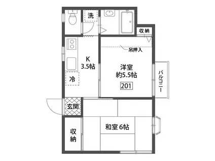 ユウコーポ(2K/2階)の間取り写真