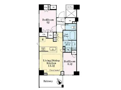 ウェリス四谷(2LDK/1階)の間取り写真