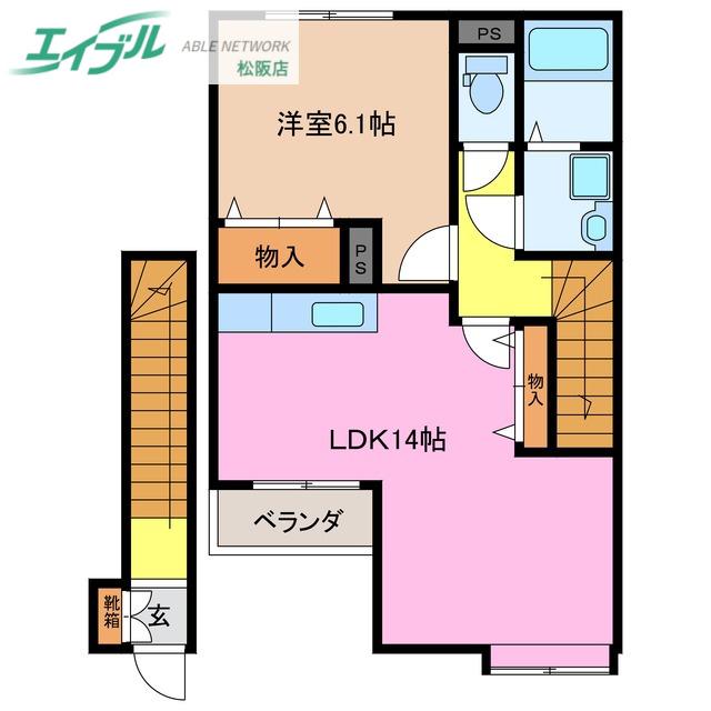 シャルマンハイツB(1LDK/2階)の間取り写真
