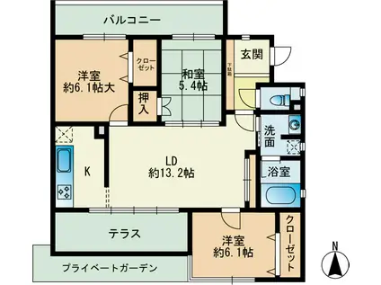 カルシア小戸ナチュア(3LDK/1階)の間取り写真