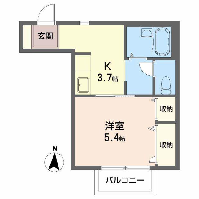 フレグランス麻植II(1K/2階)の間取り写真