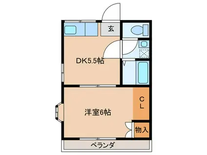 城山荘2号棟(1DK/2階)の間取り写真