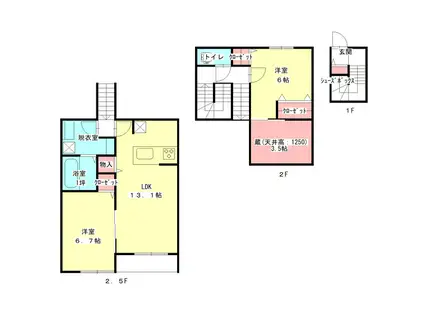 ル・グリ(2SLDK/2階)の間取り写真