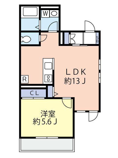 クレアテラス B棟(1LDK/2階)の間取り写真