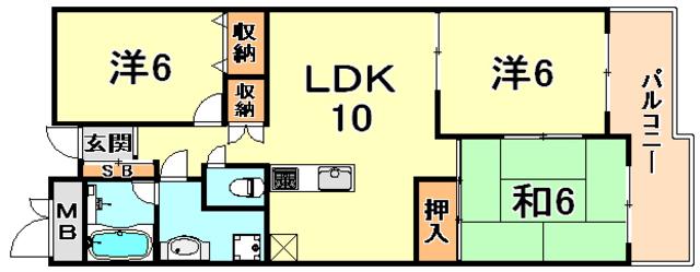 ハイツ雲雀丘(3LDK/4階)の間取り写真