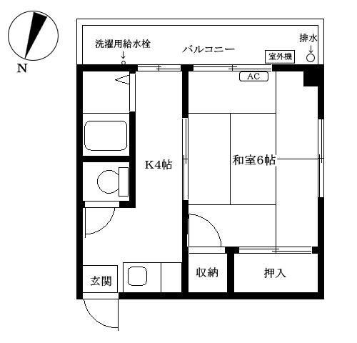 池之端コーポ(1K/2階)の間取り写真