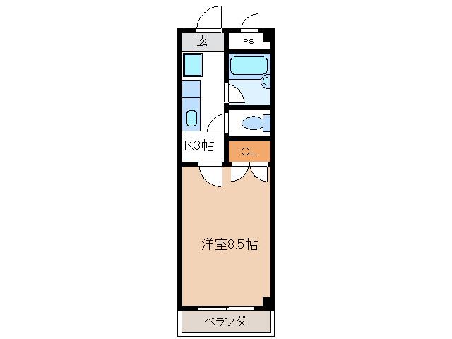 エントピア岐阜II(1K/3階)の間取り写真