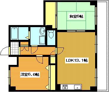 ユアコート観音(2LDK/2階)の間取り写真