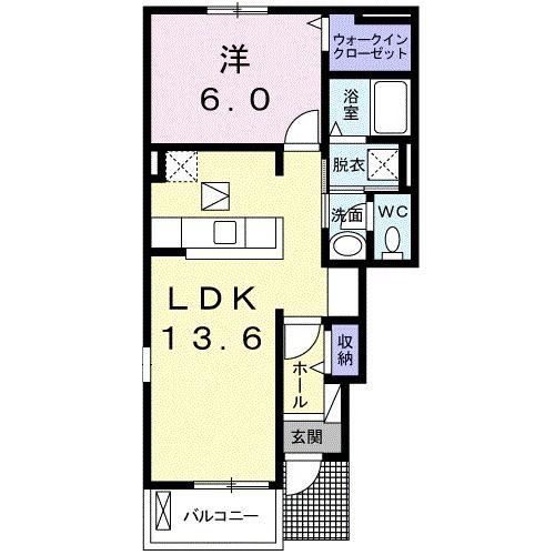 エスポアール甘木(1LDK/1階)の間取り写真