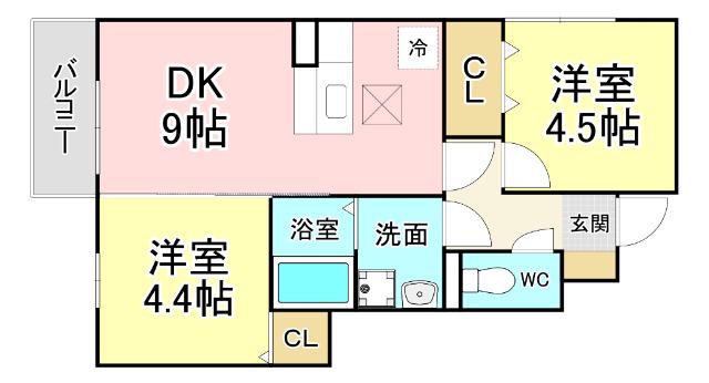 フォレストハイム(2DK/1階)の間取り写真
