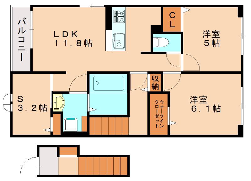 ヒルズ津屋崎I(3LDK/2階)の間取り写真