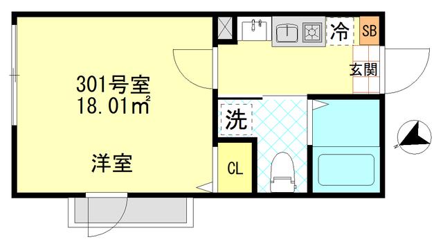 ボンボニエール一之江(1K/3階)の間取り写真