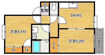 プレミール真野(2DK/1階)の間取り写真