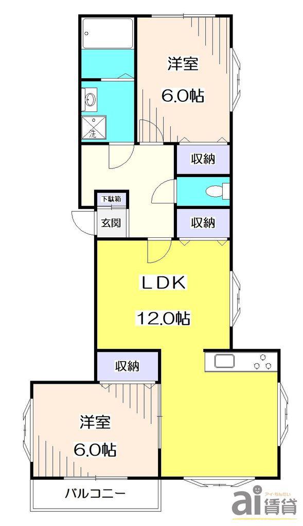 パークコート欅 B棟(2LDK/1階)の間取り写真
