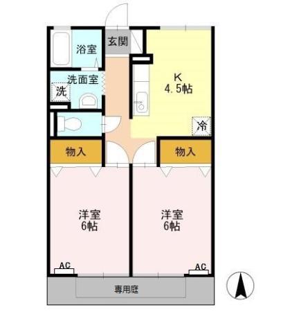 竹富ハイツ(2K/1階)の間取り写真
