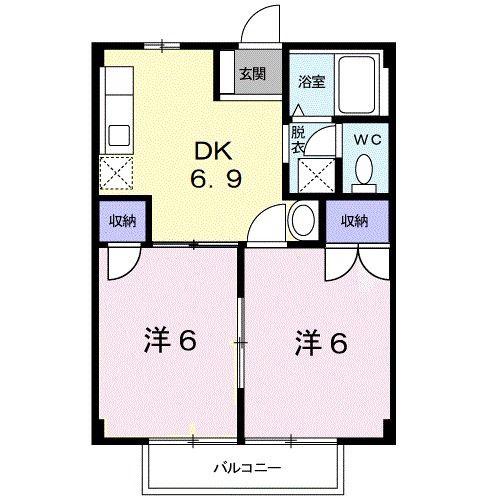 ホーリハイツA(2DK/2階)の間取り写真