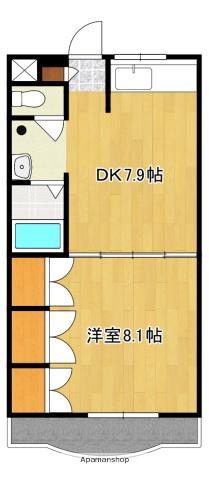 JR中央線 甲府駅 徒歩42分 3階建 築38年(1DK/2階)の間取り写真