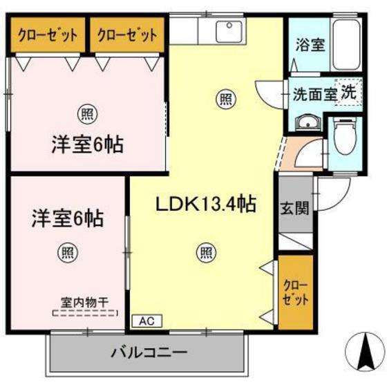 ゼフィランテスC棟(2LDK/2階)の間取り写真
