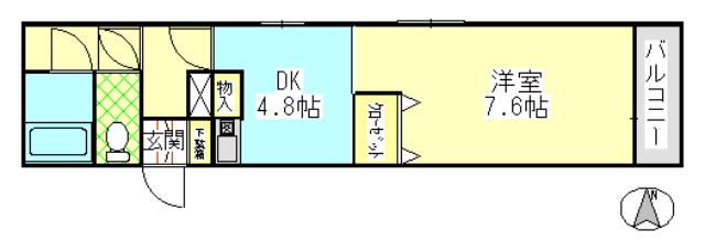 ダイアパレス高田弐番館(1DK/4階)の間取り写真