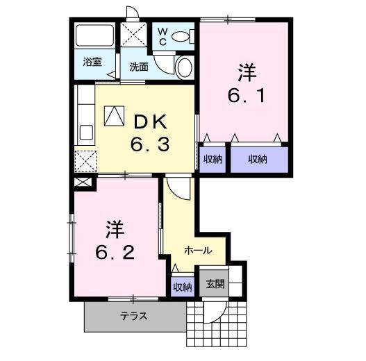 アウローラ(2DK/1階)の間取り写真