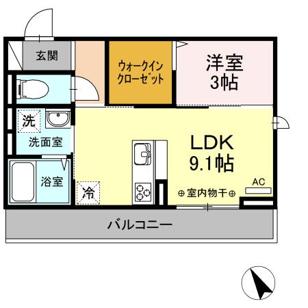 D-ROOM F.京町(1LDK/3階)の間取り写真