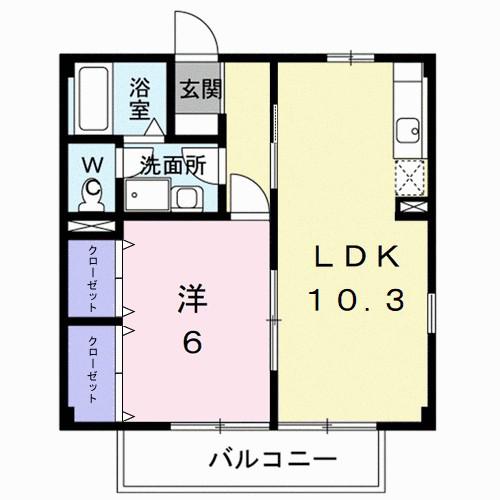 マイルドオーク(1LDK/1階)の間取り写真