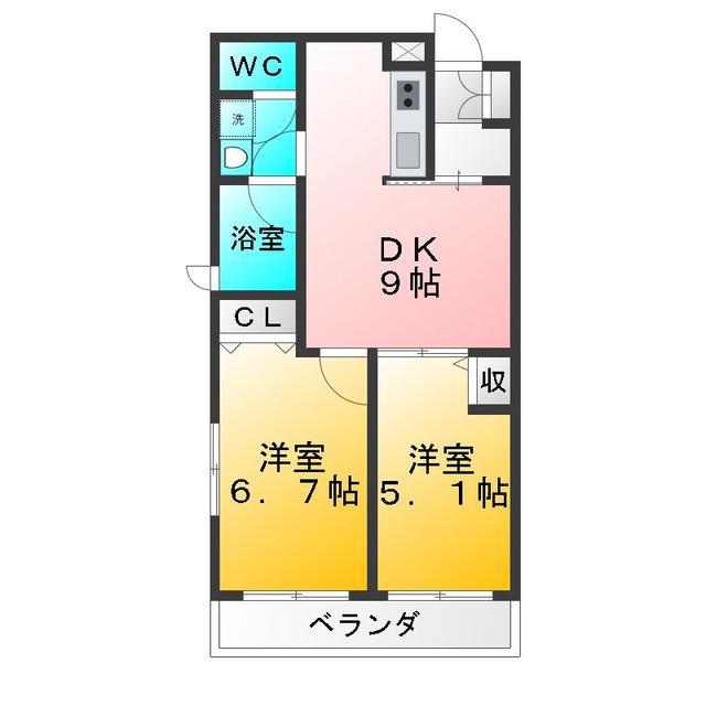 プライマルステージM(2DK/3階)の間取り写真