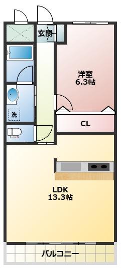 ユウネクスト高松I(1LDK/2階)の間取り写真