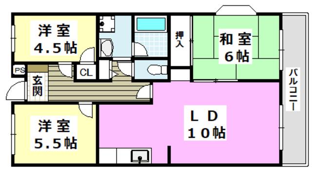 シェリール南茨木(3LDK/2階)の間取り写真