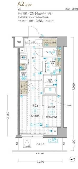 MAXIV CROSお花茶屋(1DK/2階)の間取り写真
