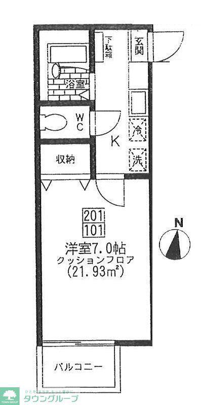 サンヒルズ(1K/2階)の間取り写真