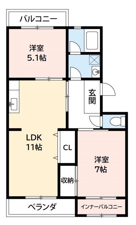 シャトルことぶき(2LDK/1階)の間取り写真