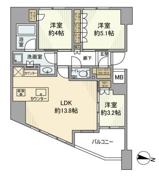 GREEN PARK文京西片(3LDK/13階)の間取り写真