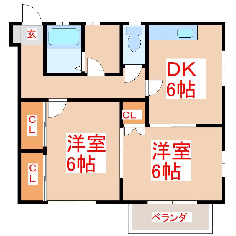 ベルリード和田A棟(2DK/2階)の間取り写真