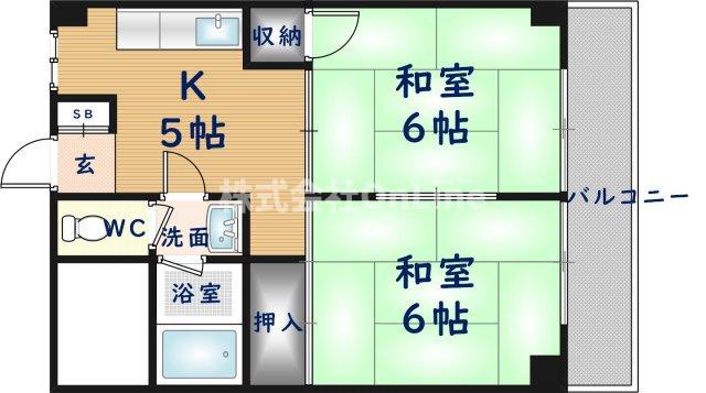 八尾2ビル(2K/4階)の間取り写真