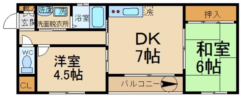 カーサヴェルデCASA VERDE(2DK/1階)の間取り写真