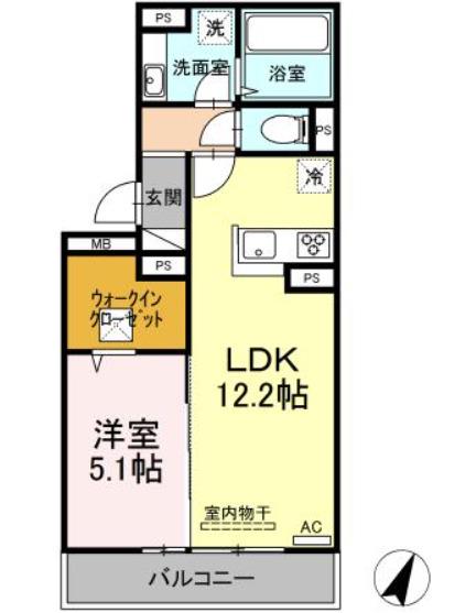WITH PET紺屋(1LDK/1階)の間取り写真