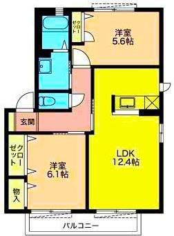 カメリア・コート(2LDK/2階)の間取り写真